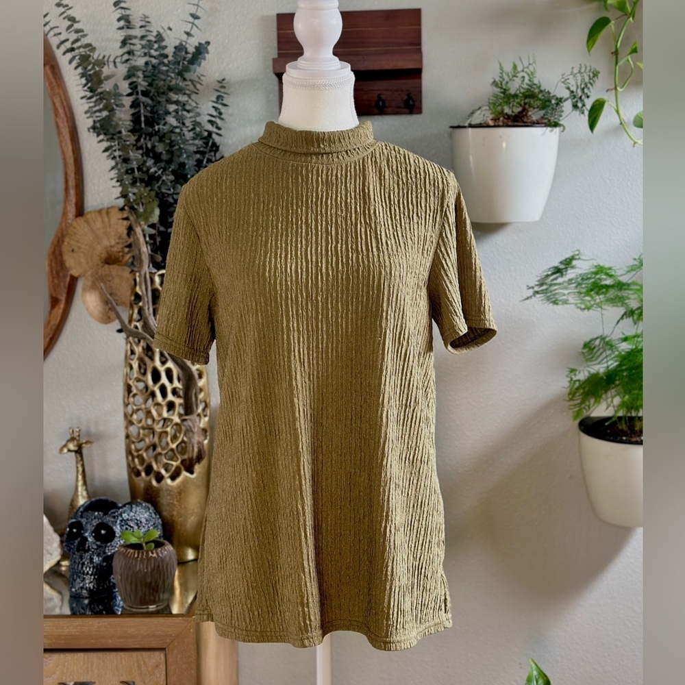Rene Ricci Olive Green Textured Mock Neck Top Size L